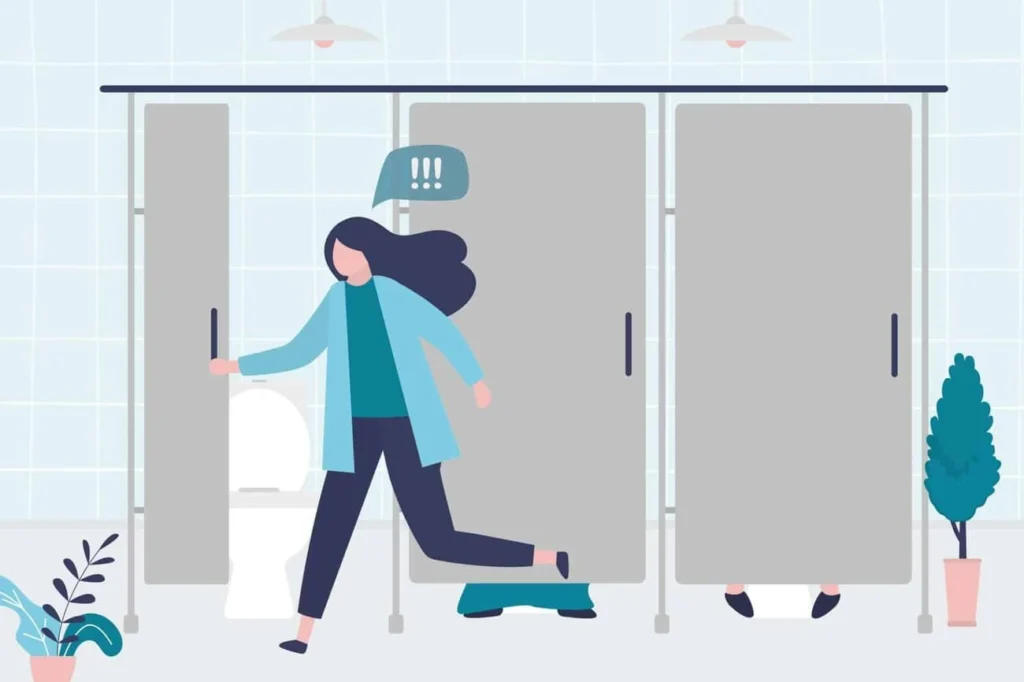 graphic of Urine incontinence Wembley woman running to the toilet.