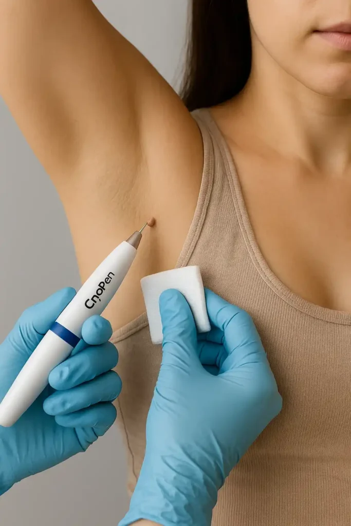 woman having cryopen to remove underarm skin tags Wembley