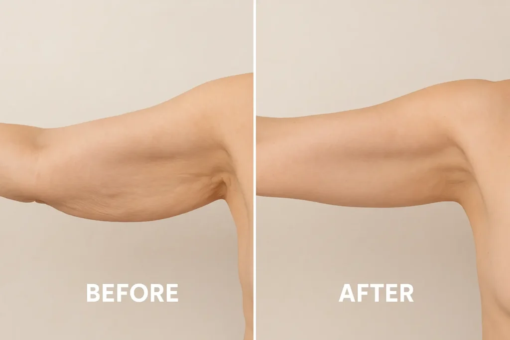 Picture of LA LIPO Wembley before and after results of skin tightening treatment on the upper arms.