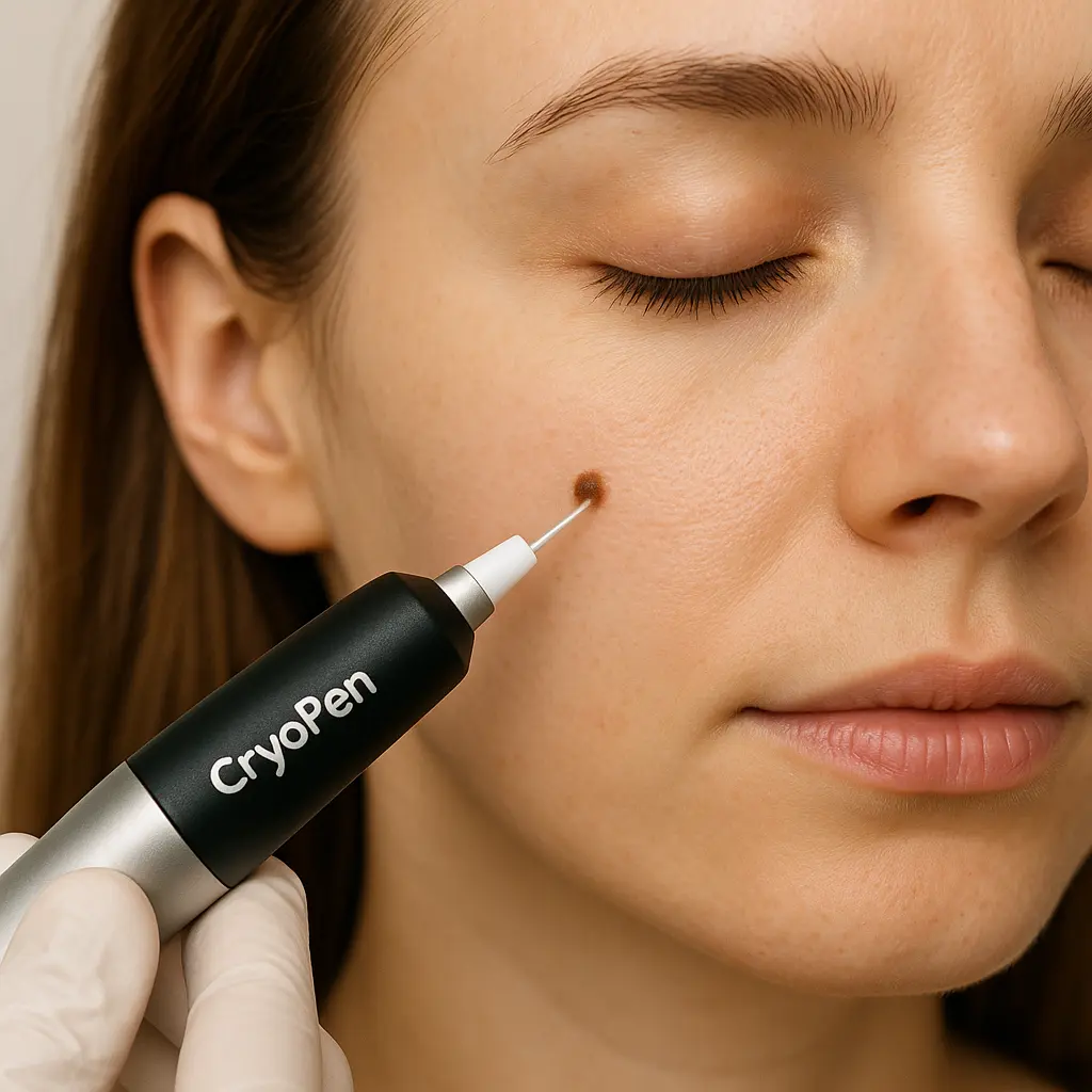 woman receiving facial mole removal Wembley using cryopen